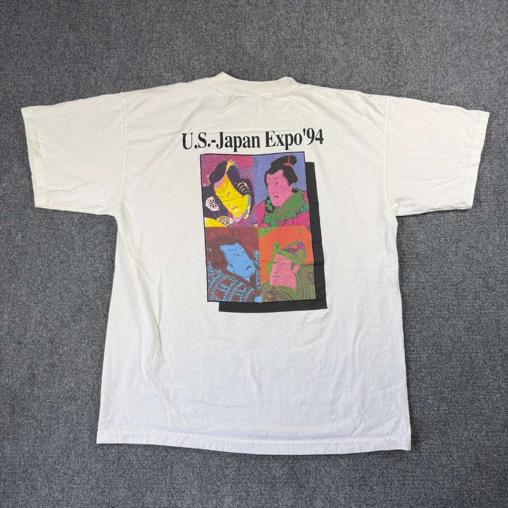 Vintage 90s Japan-America Cultural Exhibition White Cotton Tee Ukiyo Kabuki XL